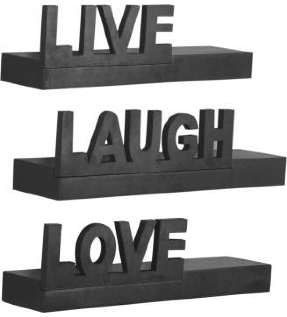 Artesia Wall Mount Set of 3 Love Live Laugh Wooden Wall Shelf  (Number of Shelves - 3, Black)