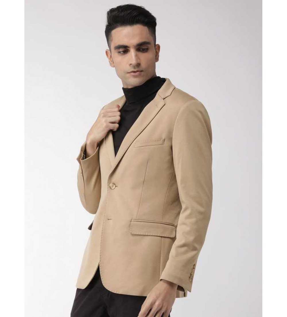 Indian Terrain  Solid Single Breasted Casual Men Full Sleeve Blazer  (Beige)