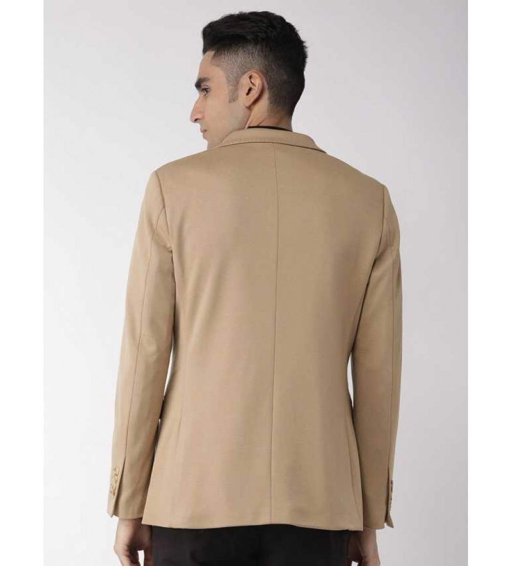 Indian Terrain  Solid Single Breasted Casual Men Full Sleeve Blazer  (Beige)