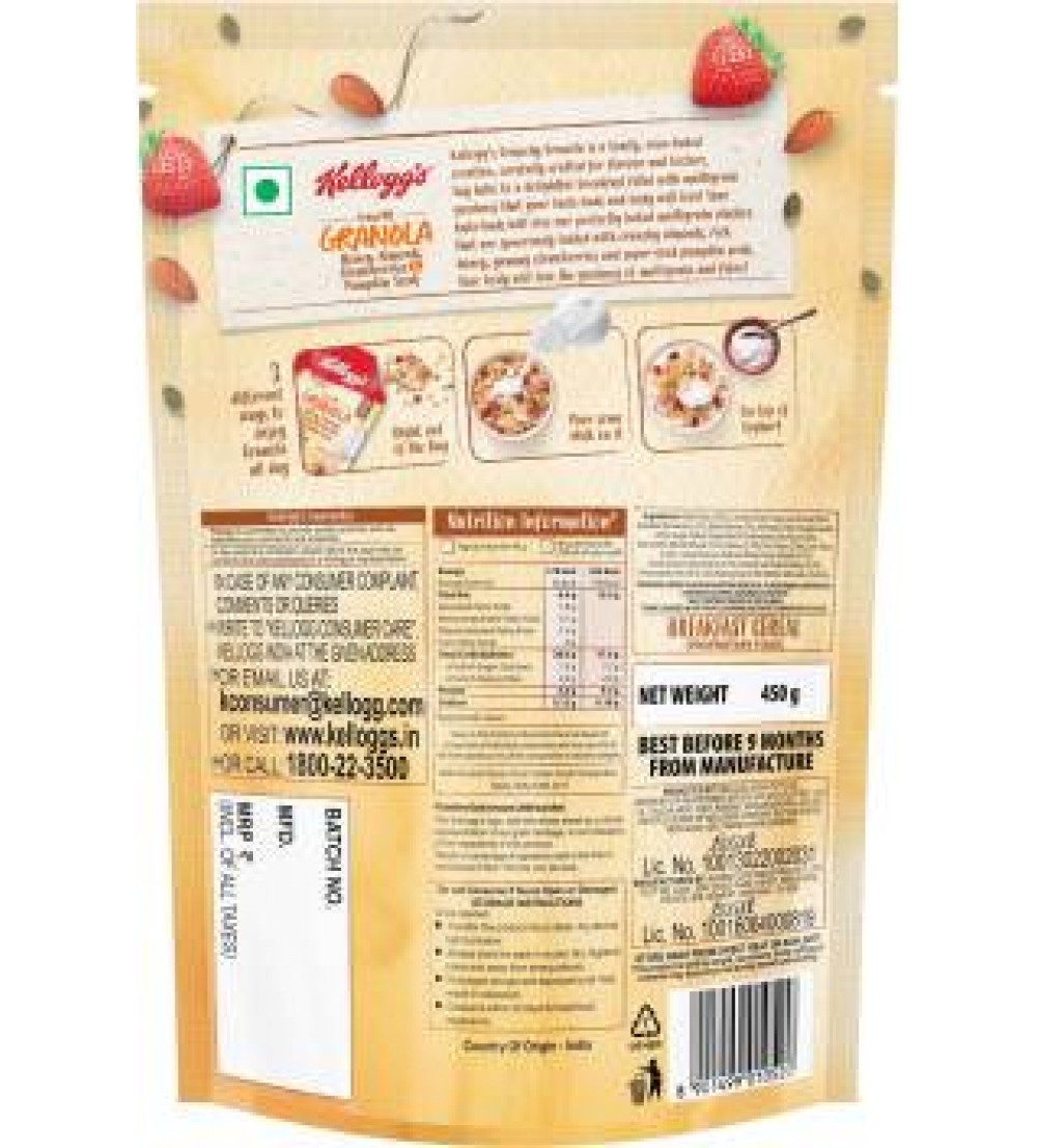 Kellogg's Crunchy Granola Honey, Almonds, Strawberries and Pumpkin Seeds  (450 g, Pouch)