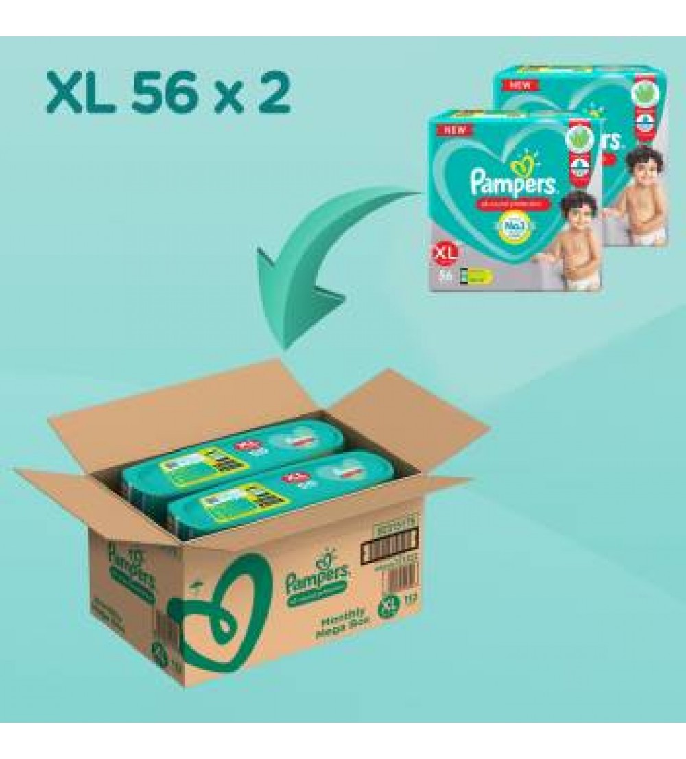 Pampers Diaper Pants Monthly Box Pack Lotion with Aloe Vera - XL  (112 Pieces)