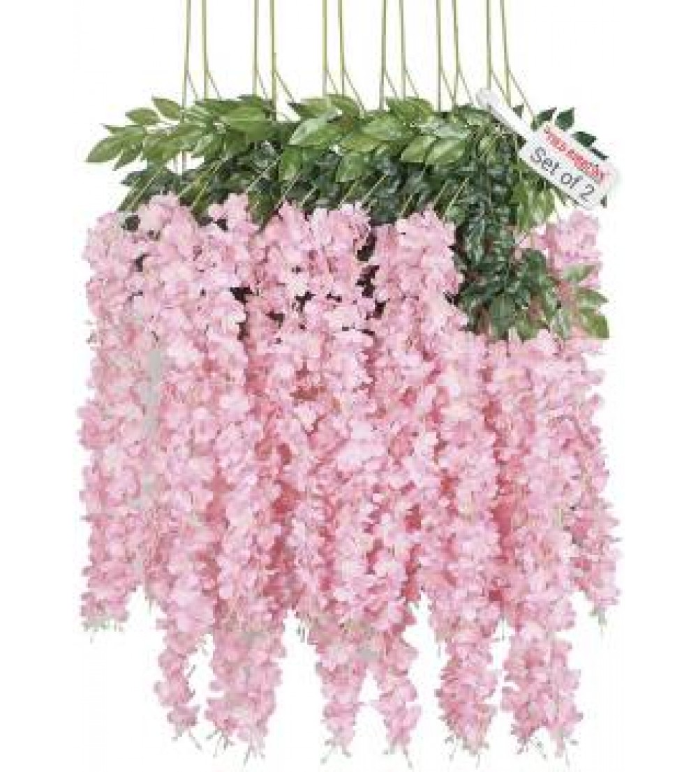 Tied Ribbons Silk Wisteria Flower String for Wedding, Party, Home Decoration, Balcony Pink Lily Artificial Flower  (42 inch, Pack of 10)