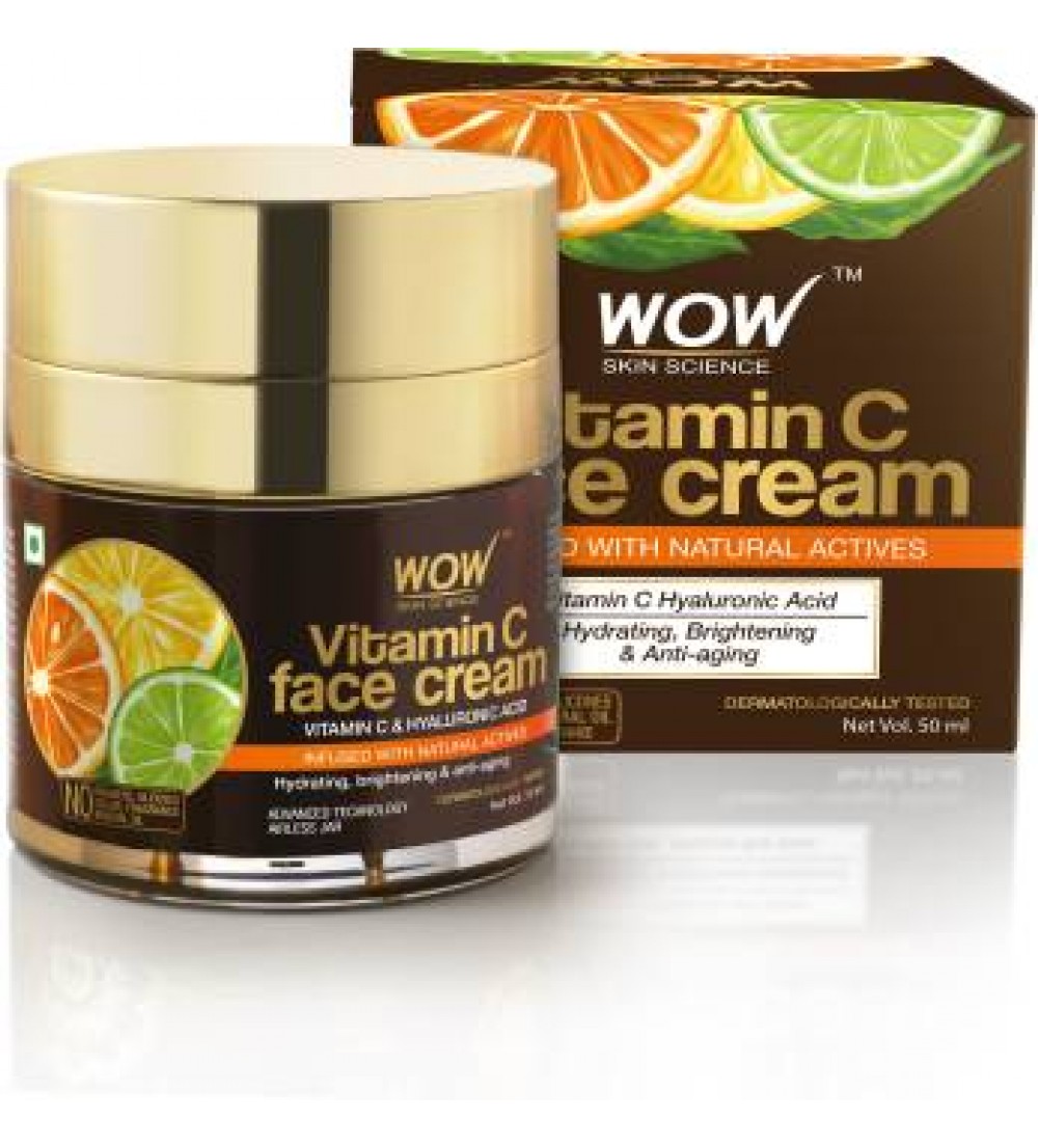 WOW Skin Science Vitamin C Face Cream - Oil Free, Quick Absorbing - For All Skin Types - No Parabens, Silicones, Color, Mineral Oil & Synthetic Fragrance - 50mL  (50 ml)