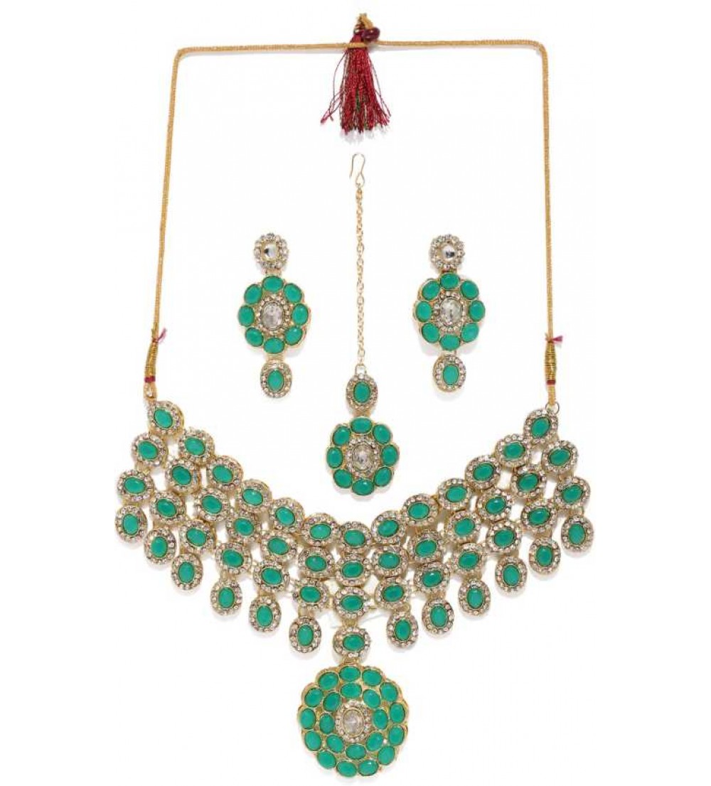 Zaveri Pearls  Stone Jewel Set  (Green)