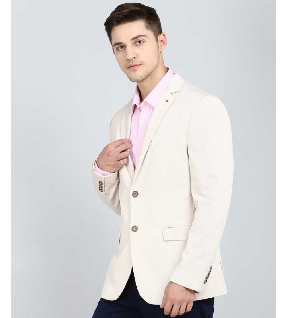 Arrow  Self Design Tuxedo Style Formal Men Full Sleeve Blazer  (Beige)