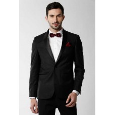 Peter England  Solid Single Breasted Party Men Blazer  (Black)