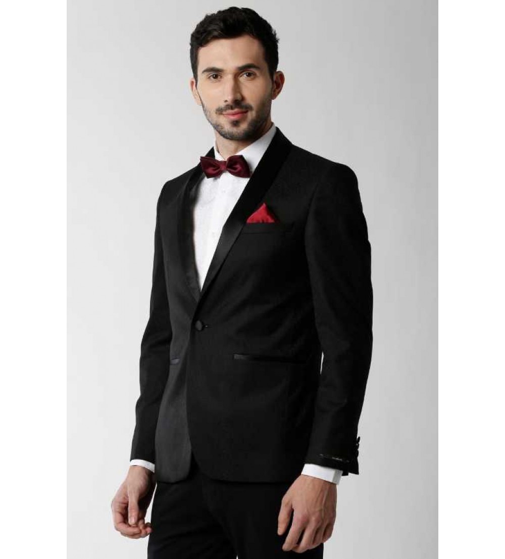 Peter England  Solid Single Breasted Party Men Blazer  (Black)