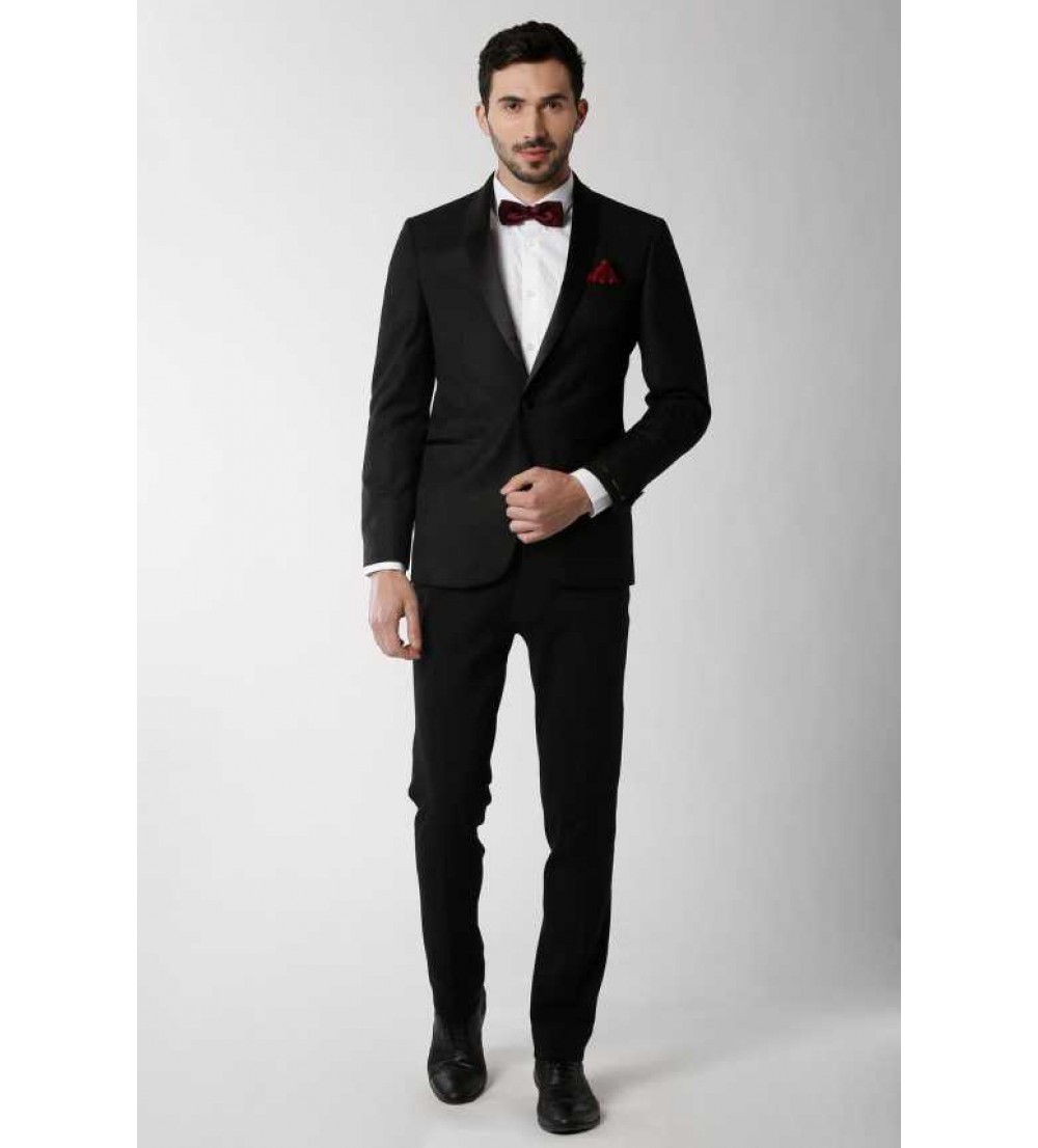 Peter England  Solid Single Breasted Party Men Blazer  (Black)