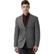 Peter England  Solid Single Breasted Formal Men Blazer  (Grey)