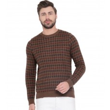 Printed, Self Design Round Neck Casual Men Brown Sweater