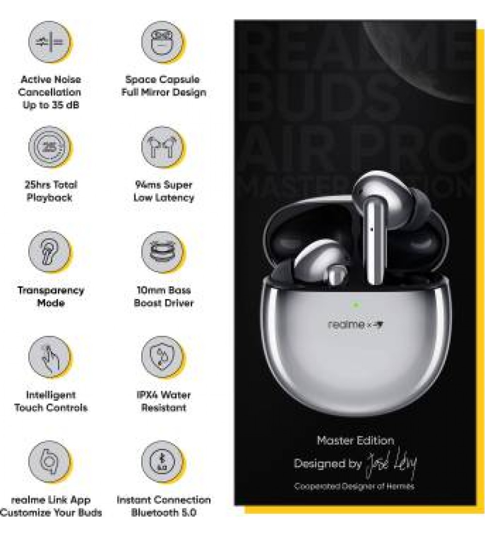 realme Buds Air Pro Master Edition With Active Noise Cancellation Enabled Bluetooth Headset  (Silver, True Wireless)